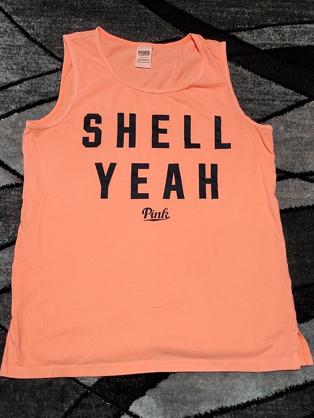 VS PINK 2015 CAMPUS NEON ORANGE "SHELL YEAH" GRAPHIC TANK-TOP